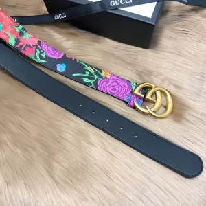 Luxury Womens Belts Gucci GG Marmont Floral Black Leather Belt 38MM A175PP240 AA148919