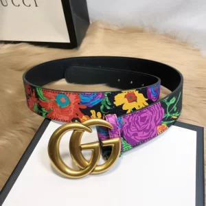 Luxury Womens Belts Gucci GG Marmont Floral Black Leather Belt 38MM A175PP240 AA148919