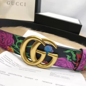 Luxury Womens Belts Gucci GG Marmont Floral Black Leather Belt 38MM A175PP240 AA148919