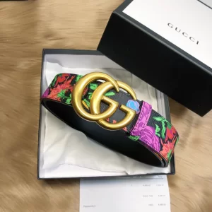Luxury Womens Belts Gucci GG Marmont Floral Black Leather Belt 38MM A175PP240 AA148919