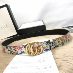 Gucci GG Marmont Floral Black Leather Belt 38MM 