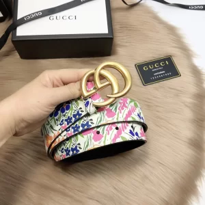 Luxury Womens Belts Gucci GG Marmont Floral Black Leather Belt 38MM A175PP240 AA148920