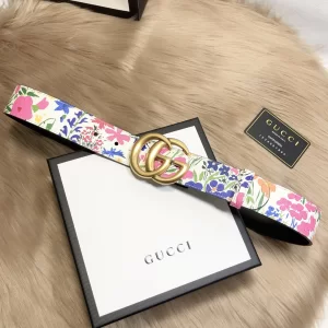 Luxury Womens Belts Gucci GG Marmont Floral Black Leather Belt 38MM A175PP240 AA148920