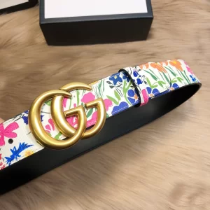 Luxury Womens Belts Gucci GG Marmont Floral Black Leather Belt 38MM A175PP240 AA148920