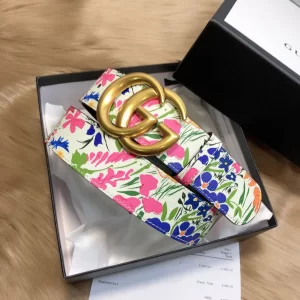 Luxury Womens Belts Gucci GG Marmont Floral Black Leather Belt 38MM A175PP240 AA148920