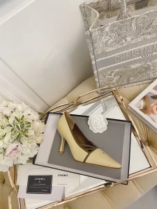 Luxury Womens Shoes Chanel CC Logo Pumps Beige 70MM 35 To 40 A151PP430 AA148778