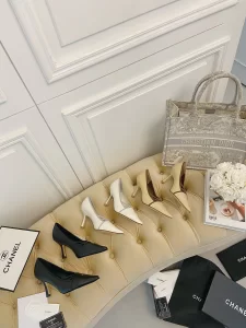 Luxury Womens Shoes Chanel CC Logo Pumps Beige 70MM 35 To 40 A151PP430 AA148778