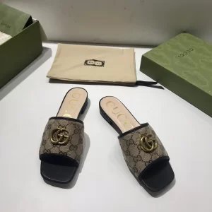 Luxury Womens Shoes Gucci GG Canvas Slides Sandal Black 35 To 41 A151PP380 AA148756