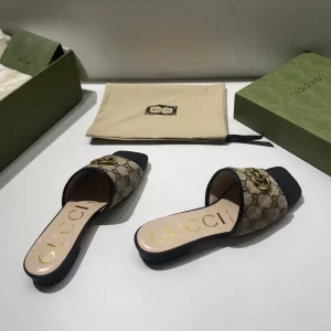 Luxury Womens Shoes Gucci GG Canvas Slides Sandal Black 35 To 41 A151PP380 AA148756