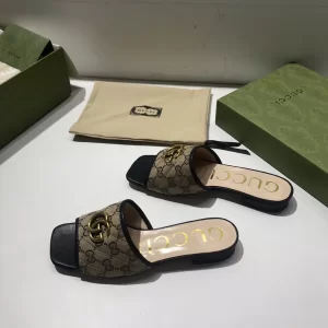 Luxury Womens Shoes Gucci GG Canvas Slides Sandal Black 35 To 41 A151PP380 AA148756