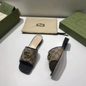 Luxury Womens Shoes Gucci GG Canvas Slides Sandal Black 35 To 41 A151PP380 AA148756