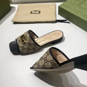 Luxury Womens Shoes Gucci GG Canvas Slides Sandal Black 35 To 41 A151PP380 AA148756