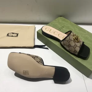 Luxury Womens Shoes Gucci GG Canvas Slides Sandal Black 35 To 41 A151PP380 AA148756