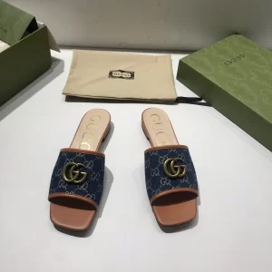 Luxury Womens Shoes Gucci GG Canvas Slides Sandal Blue 35 To 41 A151PP380 AA148755