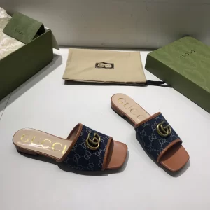 Luxury Womens Shoes Gucci GG Canvas Slides Sandal Blue 35 To 41 A151PP380 AA148755