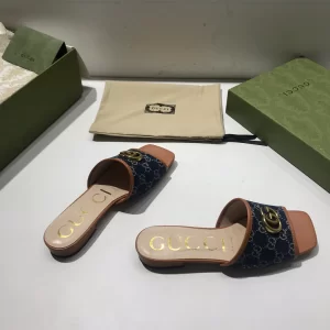 Luxury Womens Shoes Gucci GG Canvas Slides Sandal Blue 35 To 41 A151PP380 AA148755