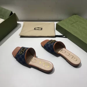 Luxury Womens Shoes Gucci GG Canvas Slides Sandal Blue 35 To 41 A151PP380 AA148755