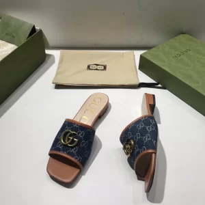 Luxury Womens Shoes Gucci GG Canvas Slides Sandal Blue 35 To 41 A151PP380 AA148755