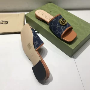 Luxury Womens Shoes Gucci GG Canvas Slides Sandal Blue 35 To 41 A151PP380 AA148755