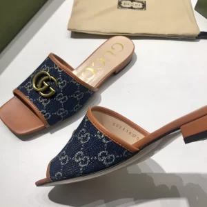 Luxury Womens Shoes Gucci GG Canvas Slides Sandal Blue 35 To 41 A151PP380 AA148755