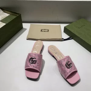 Luxury Womens Shoes Gucci GG Canvas Slides Sandal Pink 35 To 41 A151PP380 AA148759