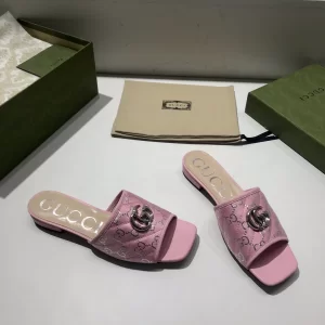 Luxury Womens Shoes Gucci GG Canvas Slides Sandal Pink 35 To 41 A151PP380 AA148759