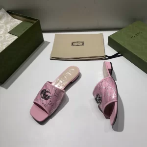Luxury Womens Shoes Gucci GG Canvas Slides Sandal Pink 35 To 41 A151PP380 AA148759