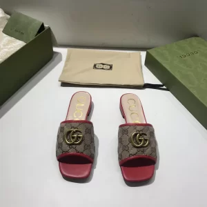 Luxury Womens Shoes Gucci GG Canvas Slides Sandal Red 35 To 41 A151PP380 AA148757