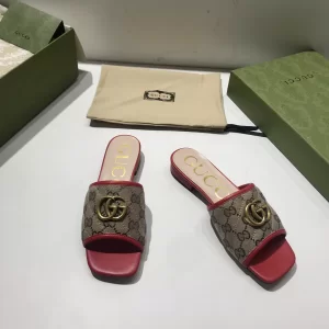 Luxury Womens Shoes Gucci GG Canvas Slides Sandal Red 35 To 41 A151PP380 AA148757