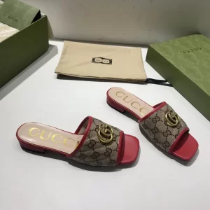 Luxury Womens Shoes Gucci GG Canvas Slides Sandal Red 35 To 41 A151PP380 AA148757