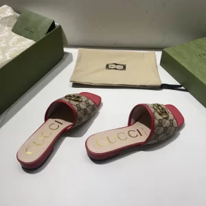 Luxury Womens Shoes Gucci GG Canvas Slides Sandal Red 35 To 41 A151PP380 AA148757