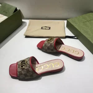 Luxury Womens Shoes Gucci GG Canvas Slides Sandal Red 35 To 41 A151PP380 AA148757