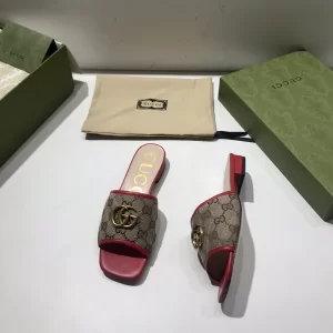 Luxury Womens Shoes Gucci GG Canvas Slides Sandal Red 35 To 41 A151PP380 AA148757