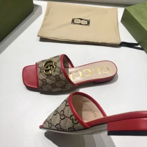 Luxury Womens Shoes Gucci GG Canvas Slides Sandal Red 35 To 41 A151PP380 AA148757