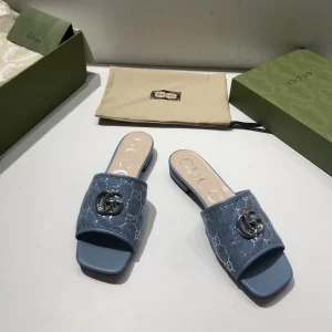 Luxury Womens Shoes Gucci GG Canvas Slides Sandal Sky Blue 35 To 41 A151PP380 AA148758