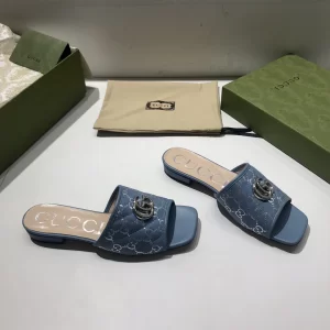 Luxury Womens Shoes Gucci GG Canvas Slides Sandal Sky Blue 35 To 41 A151PP380 AA148758