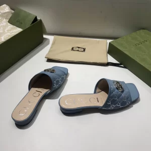 Luxury Womens Shoes Gucci GG Canvas Slides Sandal Sky Blue 35 To 41 A151PP380 AA148758