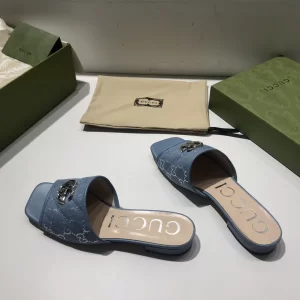 Luxury Womens Shoes Gucci GG Canvas Slides Sandal Sky Blue 35 To 41 A151PP380 AA148758