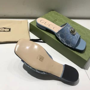 Luxury Womens Shoes Gucci GG Canvas Slides Sandal Sky Blue 35 To 41 A151PP380 AA148758
