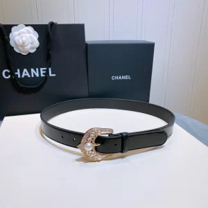 Chanel Jewelry Buckle Leather Belt Black 30MM 