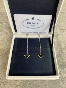 Prada Symbole Drop Triangle Logo Earrings Black 