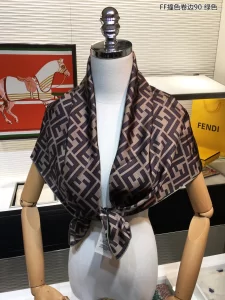 Luxury Womens Scarf Fendi FF Jacquard Silk Scarf Green 90x90CM A151PP195 AA149567