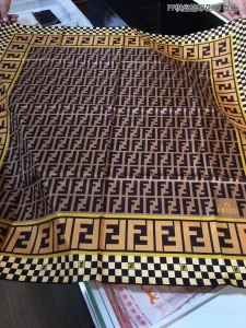 Fendi FF Logo Cashmere Silk Scarf Brown 