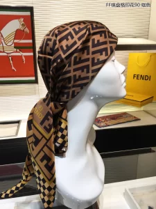 Luxury Womens Scarf Fendi FF Logo Cashmere Silk Scarf Brown 90x90CM A151PP180 AA149542