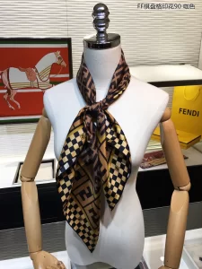 Luxury Womens Scarf Fendi FF Logo Cashmere Silk Scarf Brown 90x90CM A151PP180 AA149542