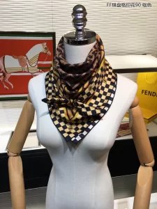 Luxury Womens Scarf Fendi FF Logo Cashmere Silk Scarf Brown 90x90CM A151PP180 AA149542