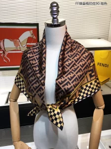 Luxury Womens Scarf Fendi FF Logo Cashmere Silk Scarf Brown 90x90CM A151PP180 AA149542