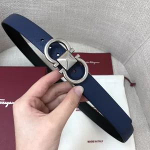 Ferragamo Gancini Women Belt Blue Calfskin 25MM 