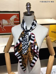 Luxury Womens Scarf Fendi FF Logo Silk Scarf Black 90x90CM A151PP200 AA150561
