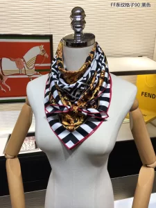 Luxury Womens Scarf Fendi FF Logo Silk Scarf Black 90x90CM A151PP200 AA150561